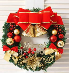 Рождественский новогодний венок SV 30см с праздничным декором  "Merry Christmas" Красный (sv3275), 30см
