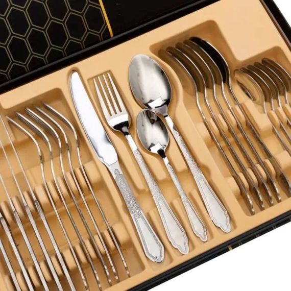 Набір столових приборів золото на 6 персон комплект столових приборів 24 предмети Срібло HP-20-63 | Зображення 2