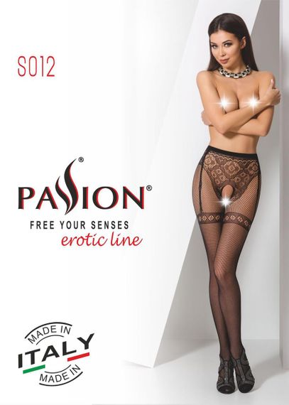 Колготки-бодістокінги Passion S012 One Size, Red, імітація панчіх, пояса та мереживних трусиків Sex Aura | Зображення 3