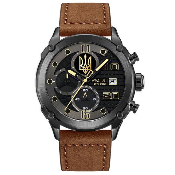 Годинник наручний Awarder 016 Тризуб золото Black-Brown