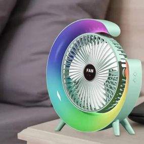 Вентилятор настольный поворотный с LED подсветкой аккумуляторный Голубой