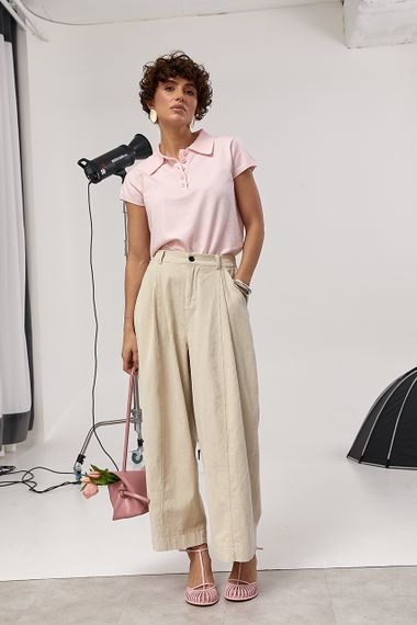 В'язана футболка-поло із ґудзиками - пудра цвет, ONE SIZE (є розміри) | Зображення 2