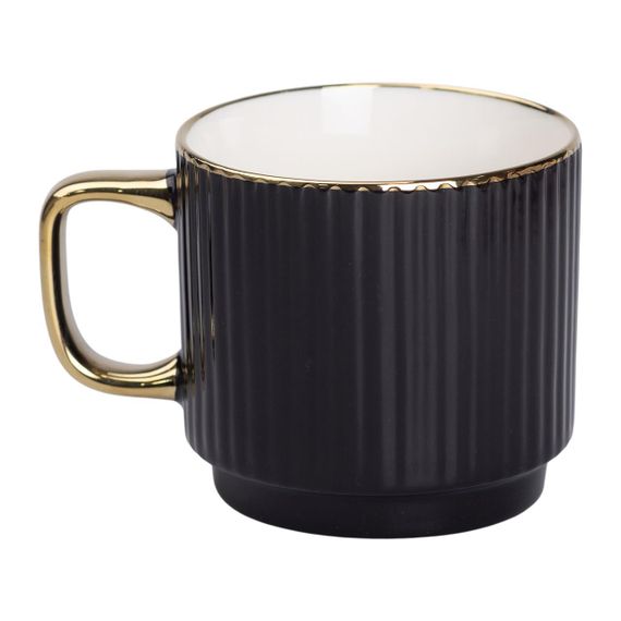 Чашка порцелянова із золотим обідком та золотою ручкою 300 (мл) Чорна RX-N231129B