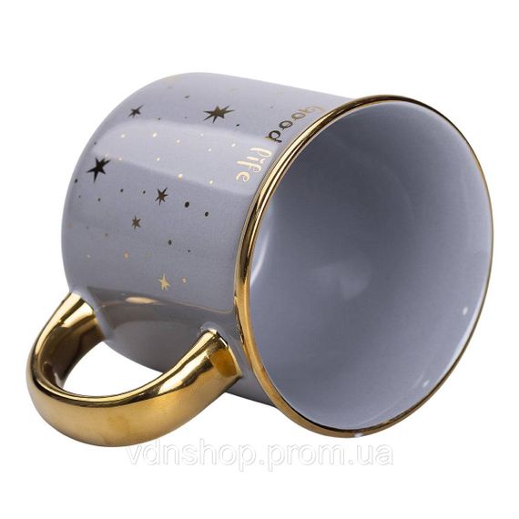 Чашка порцелянова із золотим обідком та позолоченою ручкою 320 (мл) Good life Сіра RX-N231506G | Зображення 2