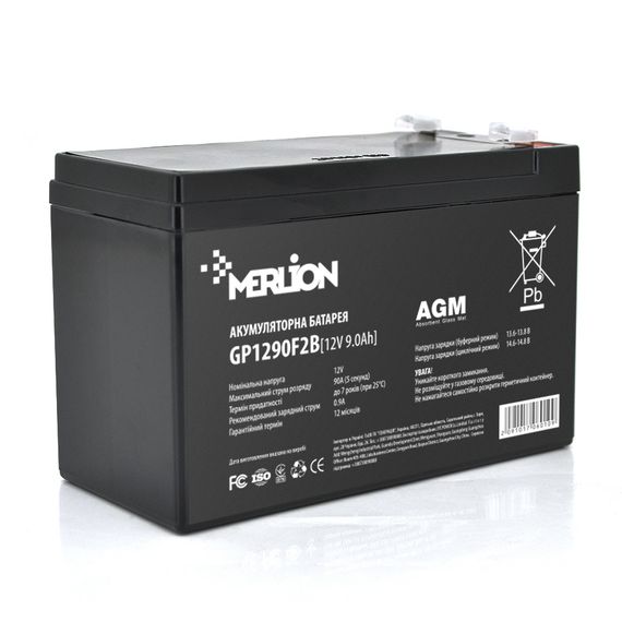 Акумуляторна батарея MERLION AGM GP1290F2B 12 V 9 Ah  ( 150 x 65 x  95 (100) ) Black Q5