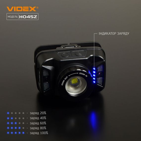 Налобний світлодіодний ліхтарик H045Z VIDEX 270Lm 5000K ((ЗАРЯДЖАЄТЬСЯ ВІД USB)) | Зображення 6