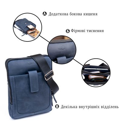 Сумка Shvigel На два відділення вінтажна шкіряна Синя (11284) | Зображення 7