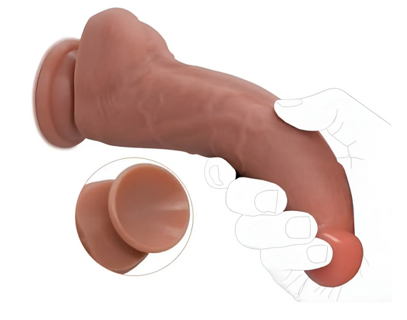 Большой фаллоимитатор с мошонкой на присоске OYO - Dildo Double Layer Silicone YQW-002 (длина 20 см, диаметр 4.8 см) Sex Aura | Зображення 2