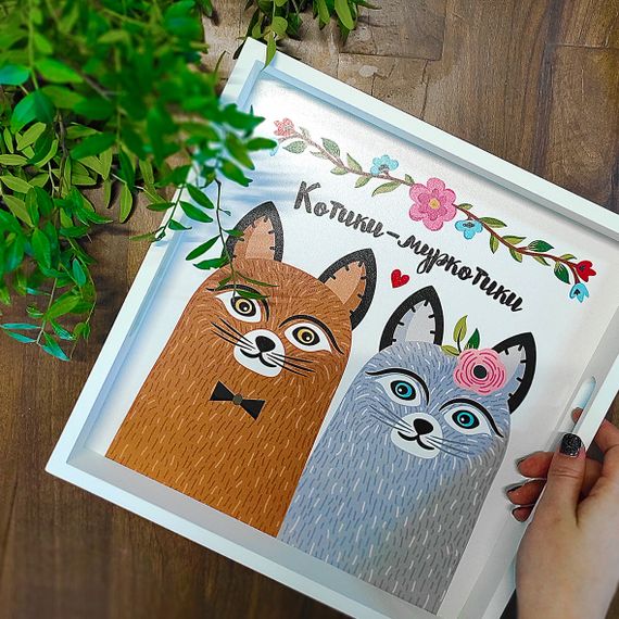 Деревянный поднос с принтом Котики-муркотики 33х33х4 см (PDN_19N006_WH)