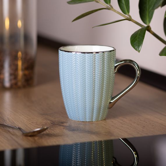 Кружка фарфоровая 400 (мл) с серебристым ободком и ручкой Голубая RX-N231315BL | Зображення 3