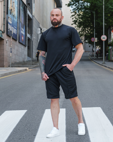 Мужской летний костюм с шортами и футболкой рубчик премиум-качество BD0026 цвет черный, размер L