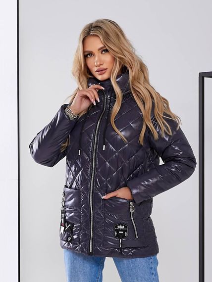 Жіноча стьобана куртка з блиском, арт.504, графіт | Зображення 3