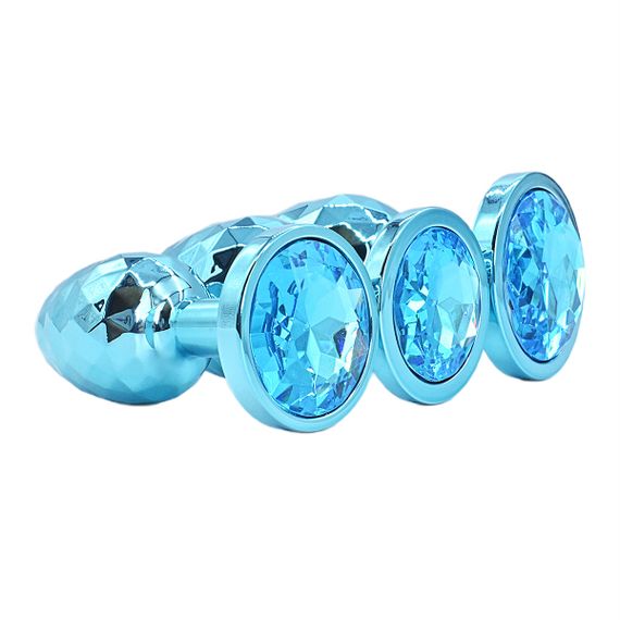Комплект анальних пробок блакитного кольору з фасетним огранюванням (розмір S, M, L) | Зображення 2