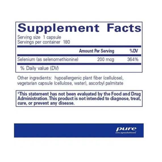 Селен Pure Encapsulations Selenium (selenomethionine) 200 mcg 180 Caps PE-00239 | Зображення 1