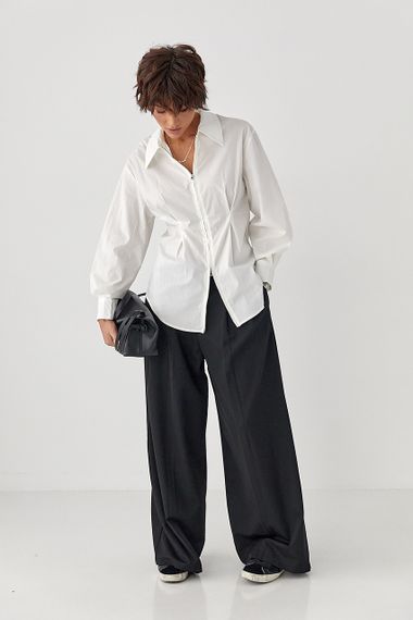 Класичні однотонні штани-палаццо зі складками - чорний цвет, M (є розміри) | Зображення 2