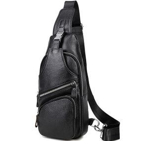Сумка-слинг черная мужская кожаная TIDING BAG MK16094