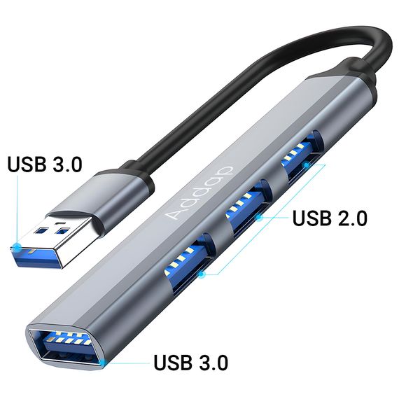 USB-хаб, концентратор / розгалужувач для ноутбука Addap UH-05, на 4 порти USB 3.0 + USB 2.0, Gray | Зображення 2
