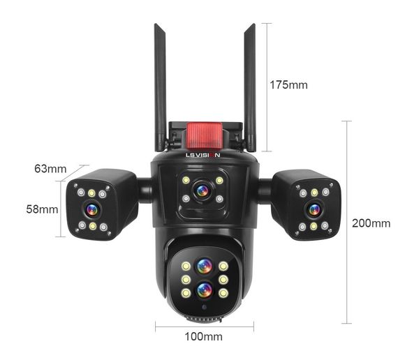Відеокамера 4G IP66 4G 12mp (JE-190-2)  4 екранні 360-градусні камери IP-камера чотири об'єктиви | Зображення 1