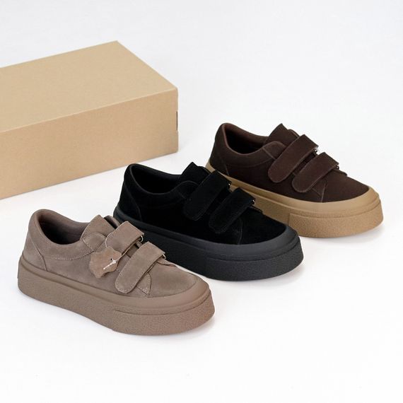 Замшеві кеди на липучках колір гіркий шоколад на потовщеній підошві | Зображення 8