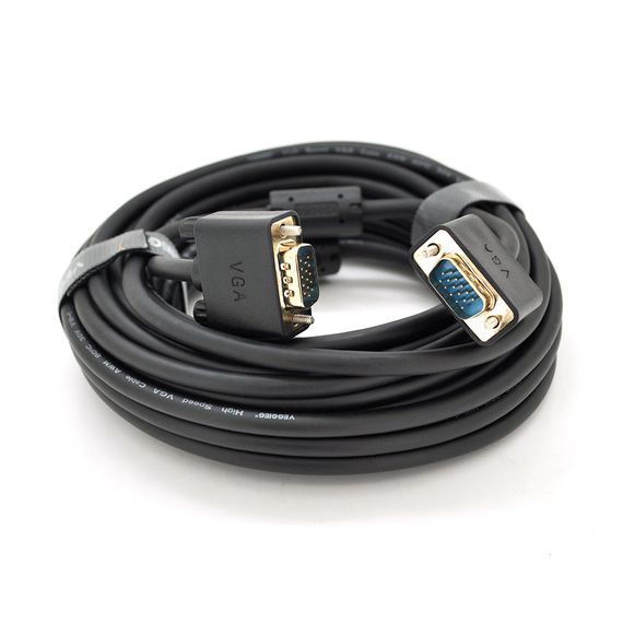 Кабель VEGGIEG VG-5 VGA 3 + 6, 5, 0m, male to male (тато-тато), OD-6.5mm, 1 ферит, круглий Black, коннектор Gold, Пакет