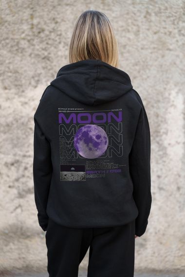Утеплене зіп худі на флісі зіпер з принтом Moon Without Kane Black | Зображення 6