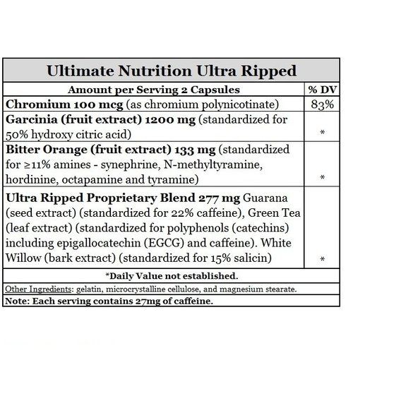 Комплексный жиросжигатель Ultimate Nutrition Ultra Ripped Ephedra Free 180 Caps | Зображення 1
