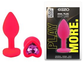 Силиконовая анальная пробка EGZO - Silicone Pink Heart Plug Rose, size S Sex Aura
