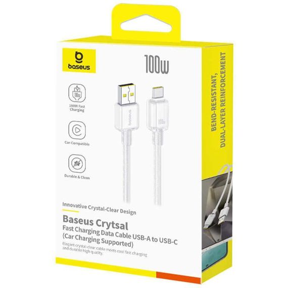 Дата кабель Baseus Crystal USB to Type-C 100W (2m) (E04279) Moon White | Зображення 2