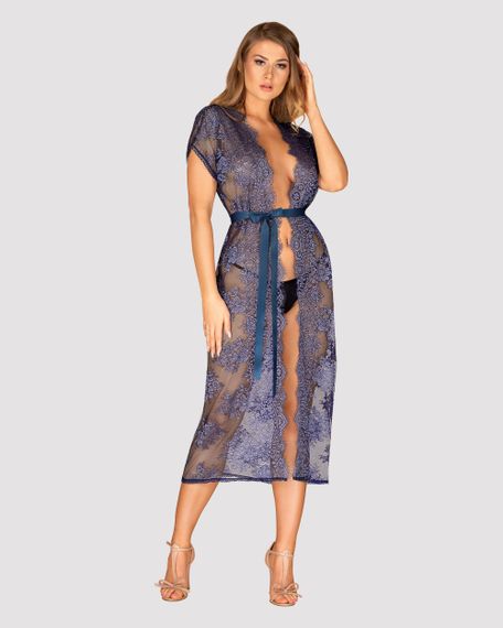Довгий пеньюар Obsessive Flowlace peignoir Синій S/M | Зображення 2