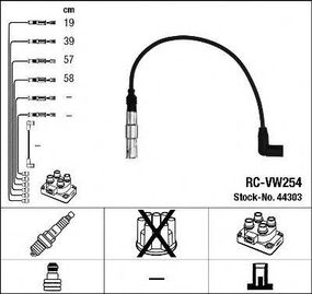 Дріт запалювання (код 7044) AUDI,SEAT,SKODA,VW (вир-во NGK) NGK RCVW254 на AUDI A4 седан (8D2, B5)