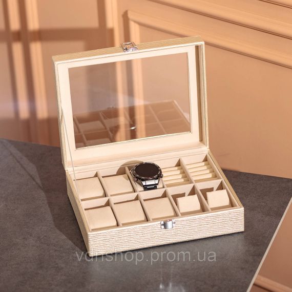 Скринька для прикрас з еко шкіри 25.5×20×7.5 см органайзер для ювелірних виробів HP-5-6GOLD | Зображення 4