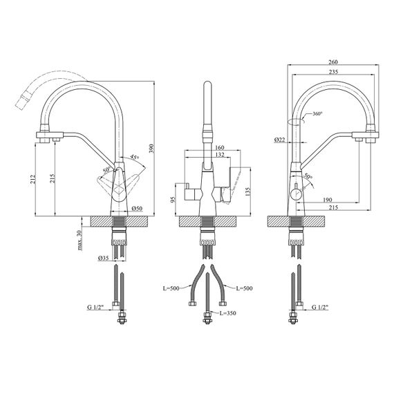 Змішувач для кухні Kroner KRM Edelstahl Klassisch - ESG03817GRA (CV027937) | Зображення 1