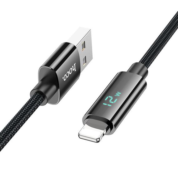 Дата кабель Hoco U125 Benefit 2.4A USB to Lightning with display (1.2m) Black | Зображення 1
