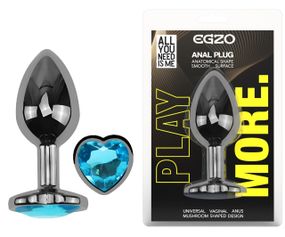 Анальная пробка с кристаллом EGZO - Dark Silver Heart Plug Aqua size M Sex Aura