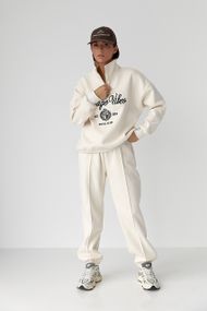 Утеплений спортивний костюм зі світшотом та джогерами - кремовий цвет, L (є розміри)