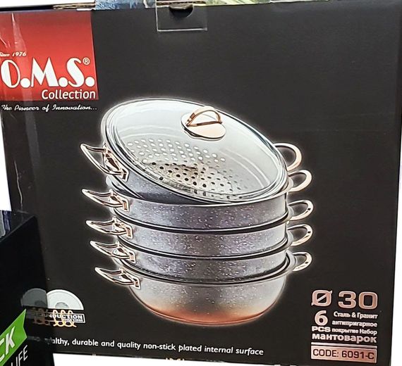 Мантоварка пароварка O.M.S. Collection 6091-C 30см 6,4л с гранитным покрытием 6 предметов Черный (Турция) | Зображення 9
