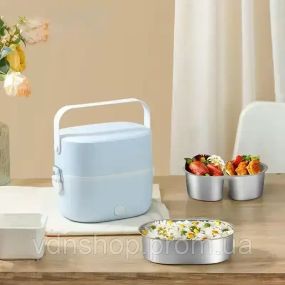 Ланч-бокс с подогревом объемом 1 л на два контейнера с крышками LY-800