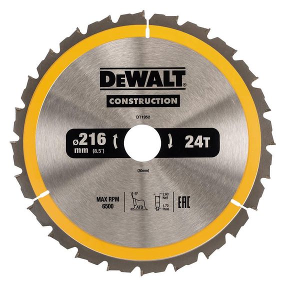 Диск пильний CONSTRUCTION 216*30мм DeWALT DT1952