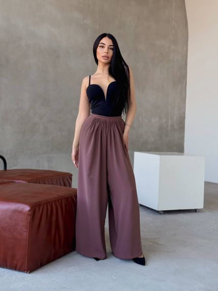 Женские широкие свободные брюки палаццо в складку AV180 размер S/M цвет мокко