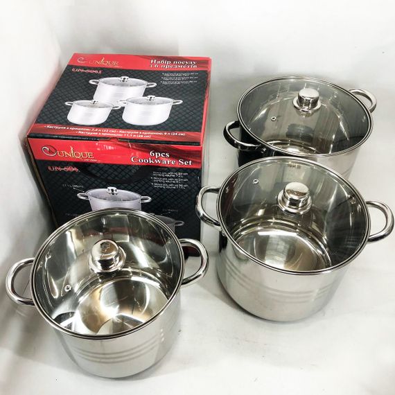 Набор каструль для электрических плит Unique, Набор кастрюль-сотейников больших кастрюль HN-93 | Зображення 9