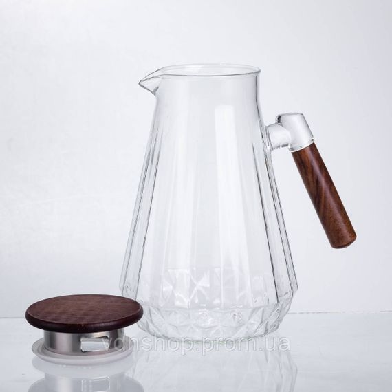 Глечик для напоїв 1.7 (л) для компоту, мохіто, лимонаду, сангрії скляний глечик із ручкою й бамбуковою кришкою 64486-71 | Зображення 3