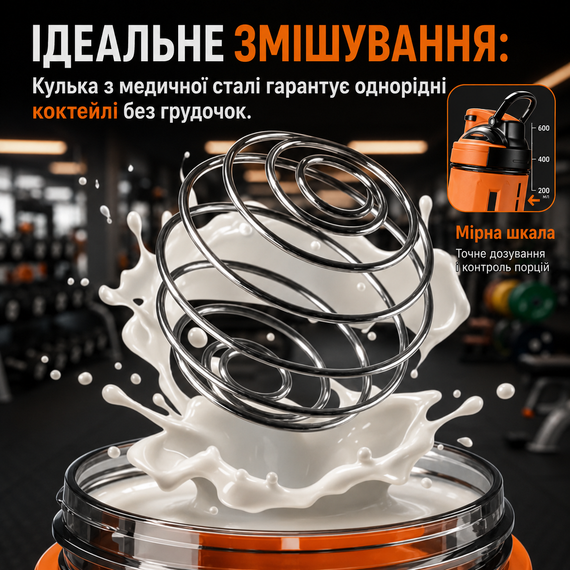 Спортивний шейкер TKK (700 мл) — Помаранчевий Tritan BPA-free, ударостійкий еко-шейкер із вінчиком | Зображення 6