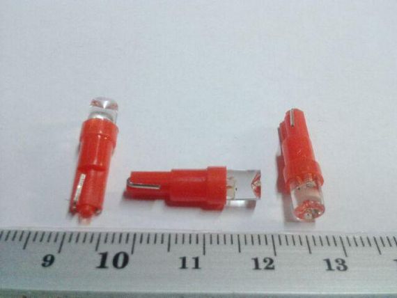 Лампа світлодіод б/ц 12V W1,2W T5 LED червона