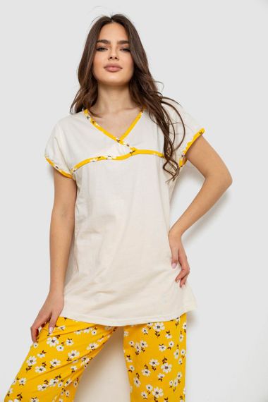 Пижама женская с принтом  -уценка, цвет молочный, 243R1600-002-U-5 | Зображення 1