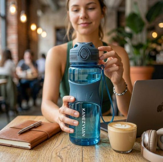 Спортивная бутылка для воды KANGZYUAN 650 мл голубая, тритановая (BPA Free) | Зображення 4