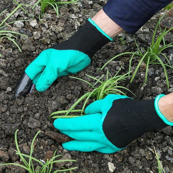 Прорезиненные перчатки с когтями Garden Genie Gloves для работы с землей с пластиковыми наконечниками Зелёный | Зображення 2