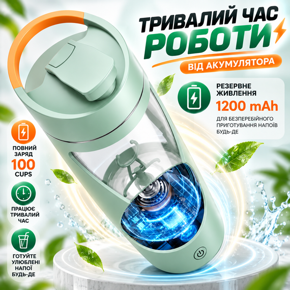 Електричний шейкер 700 мл зелений з USB-зарядкою, антипригарним покриттям і контейнером для протеїну | Зображення 6