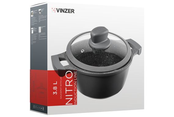 Кастрюля Vinzer Nitro Induction Line 50458, 3.8 л, 24 см, алюминиевая с крышкой и антипригарным покрытием | Зображення 2
