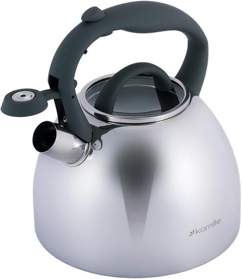 Чайник Kamille Whistling Kettle 2.7л з нержавіючої сталі зі свистком і скляною кришкою (сіра ручка) | Зображення 1