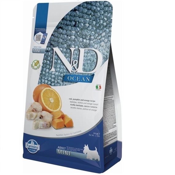 Сухий корм з тріскою для собак малих порід Farmina N&D Ocean Cod Pumpkin & Orange Adult Mini, 800 гр